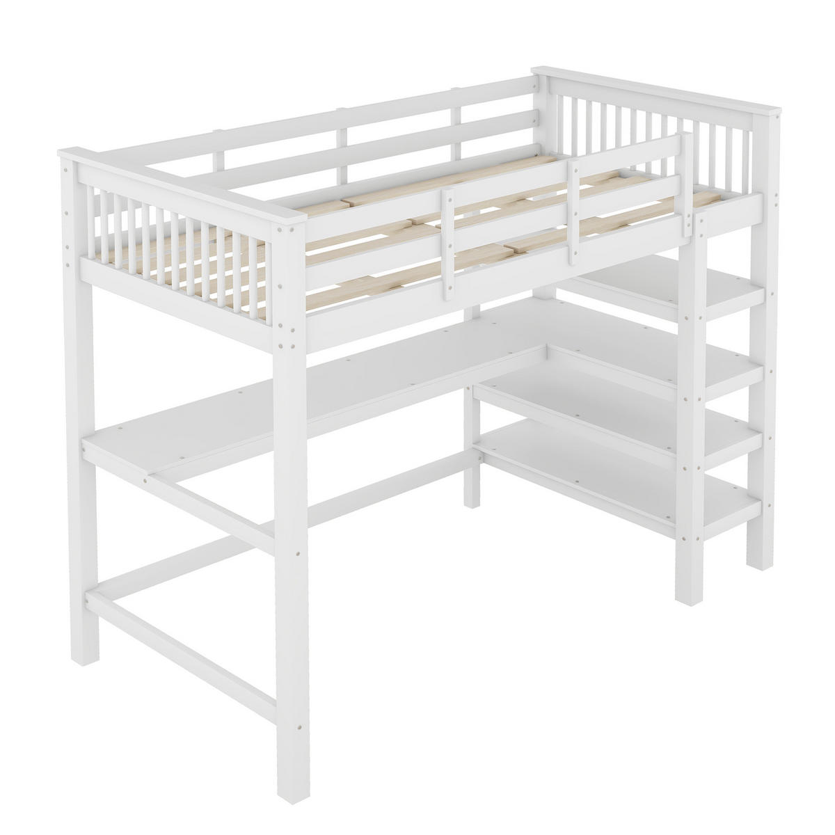 HOCHBETT 90x200cm Weiß Kinderhochbett Ablagefächer Schreibtisch - Weiß, Holz (90/200cm) - FLIEKS