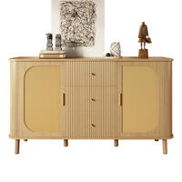 SIDEBOARD in Natur mit Rattan-Türen und gewellten Schubladen, MDF, Metallbeine mit Holzmaserung, 140/40/80 cm,Naturfarben - Naturfarben, Holzwerkstoff (140/80/40cm) - Redom