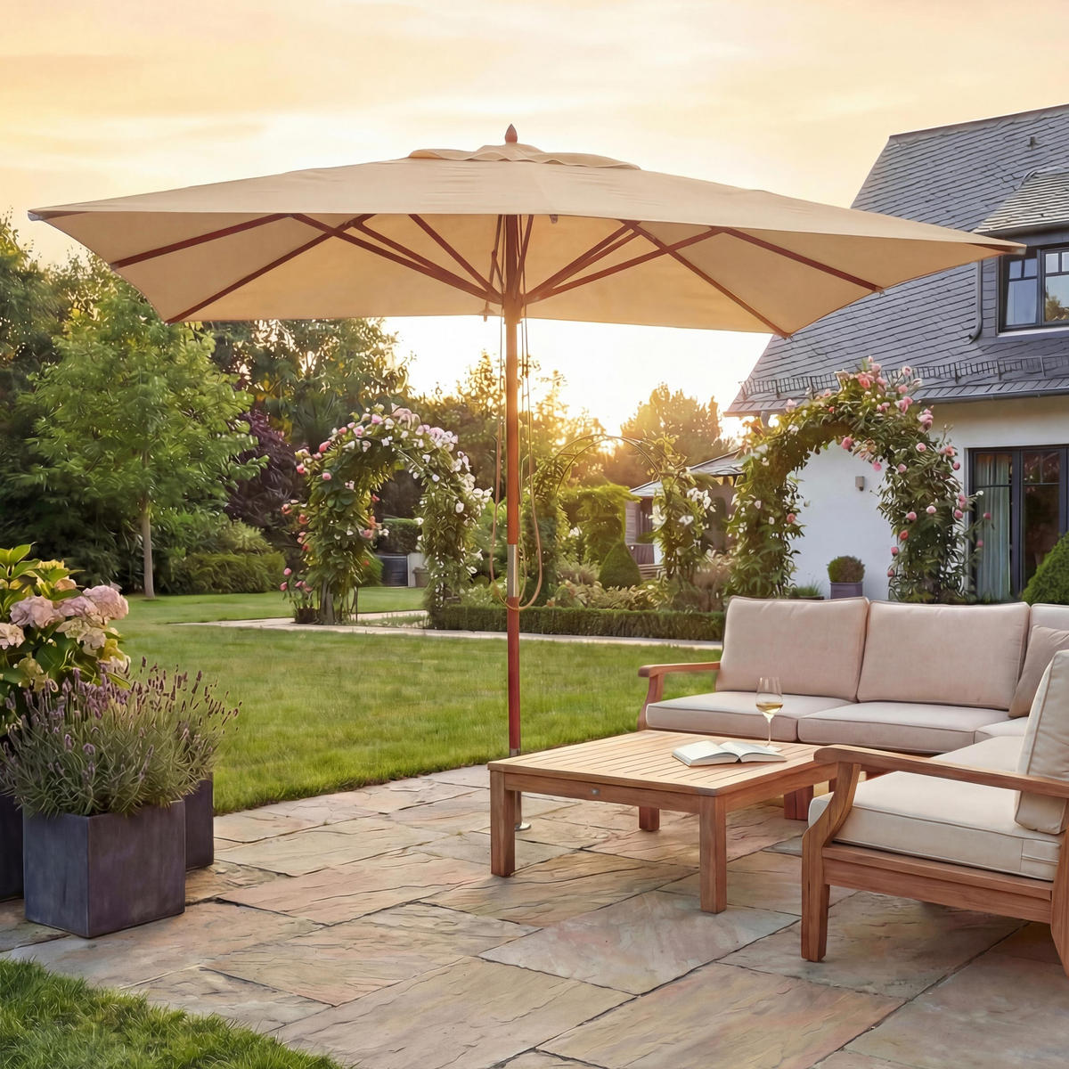 GASTRONOMIE SONNENSCHIRM Cremeweiß - Weiß, Holz (400/400cm) - MCW