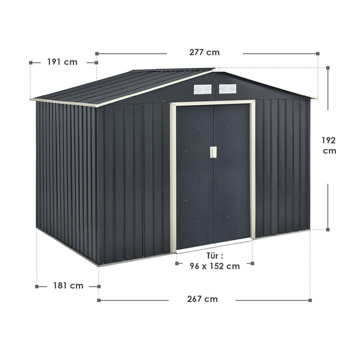 GERÄTESCHUPPEN XL mit Holzunterstand - Anthrazit, Metall (277/192/191cm) - Juskys