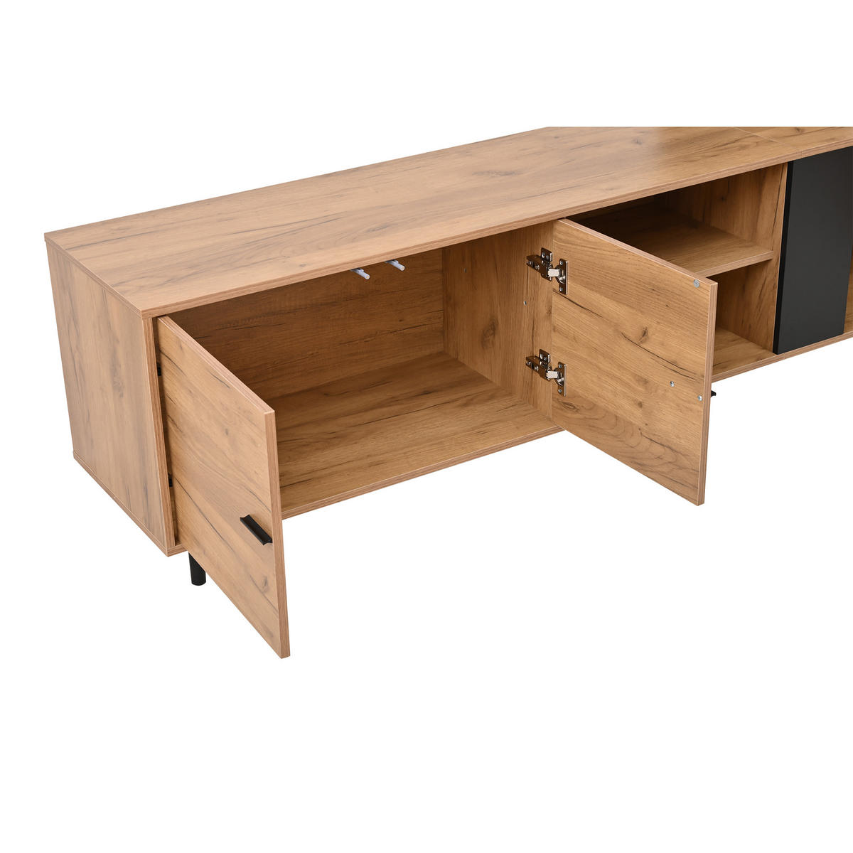 WOHNWAND in Schwarz-Holzoptik 187,5/40/167 cm aus Spanplatte mit TV-Board, Vitrine, Schränken und Regalen - Walnussfarben/Schwarz, Holz/Holzwerkstoff (187.5/167/40cm) - CHICFURN