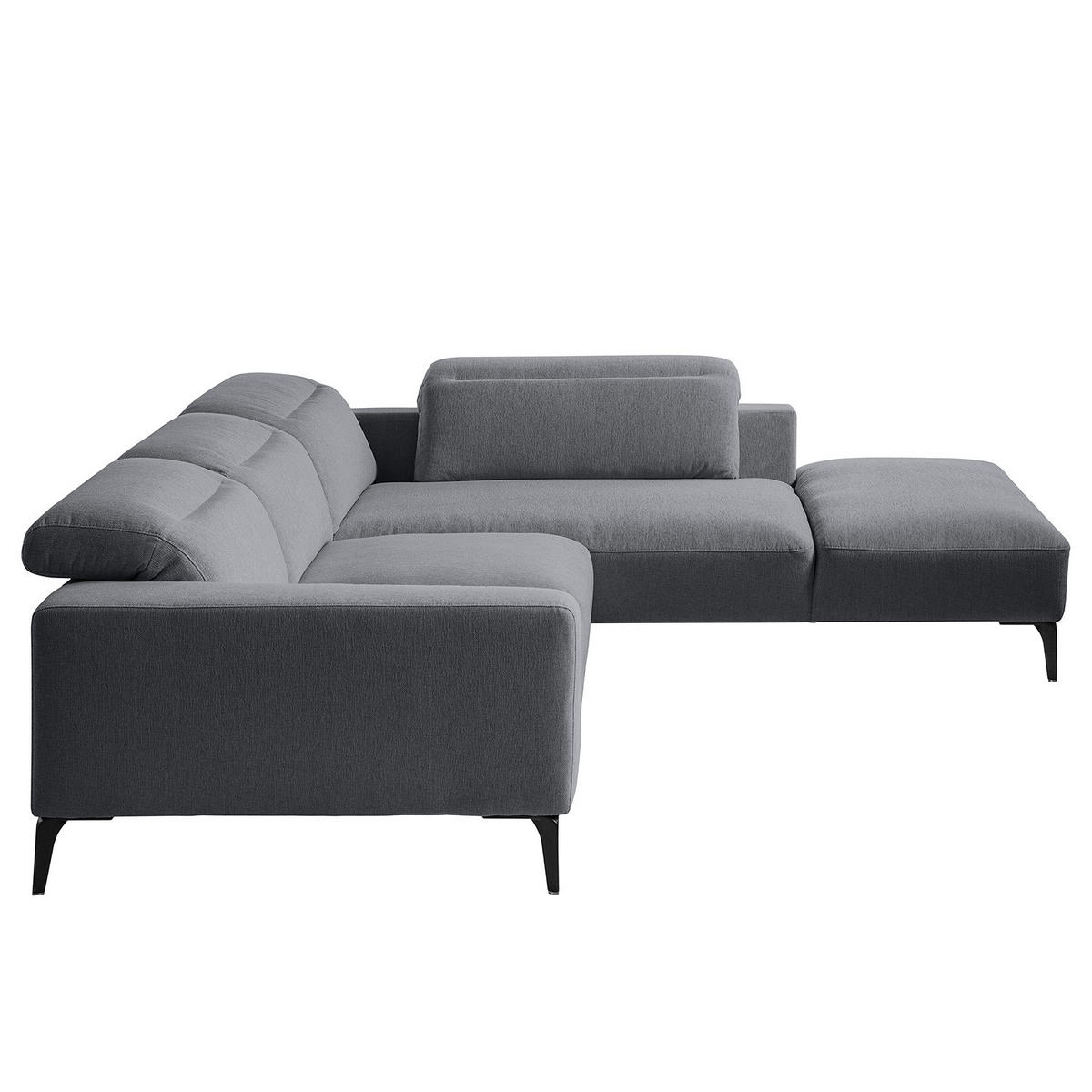 ECKSOFA mit Ottomane - Schwarz/Grau, Textil/Metall (263/238cm) - home24