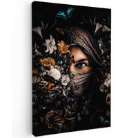 LEINWANDBILD Frau - Luxus - Blumen - Schmetterling - Porträt 20x30 cm - Schwarz, Textil (20/30cm) - MuchoWow