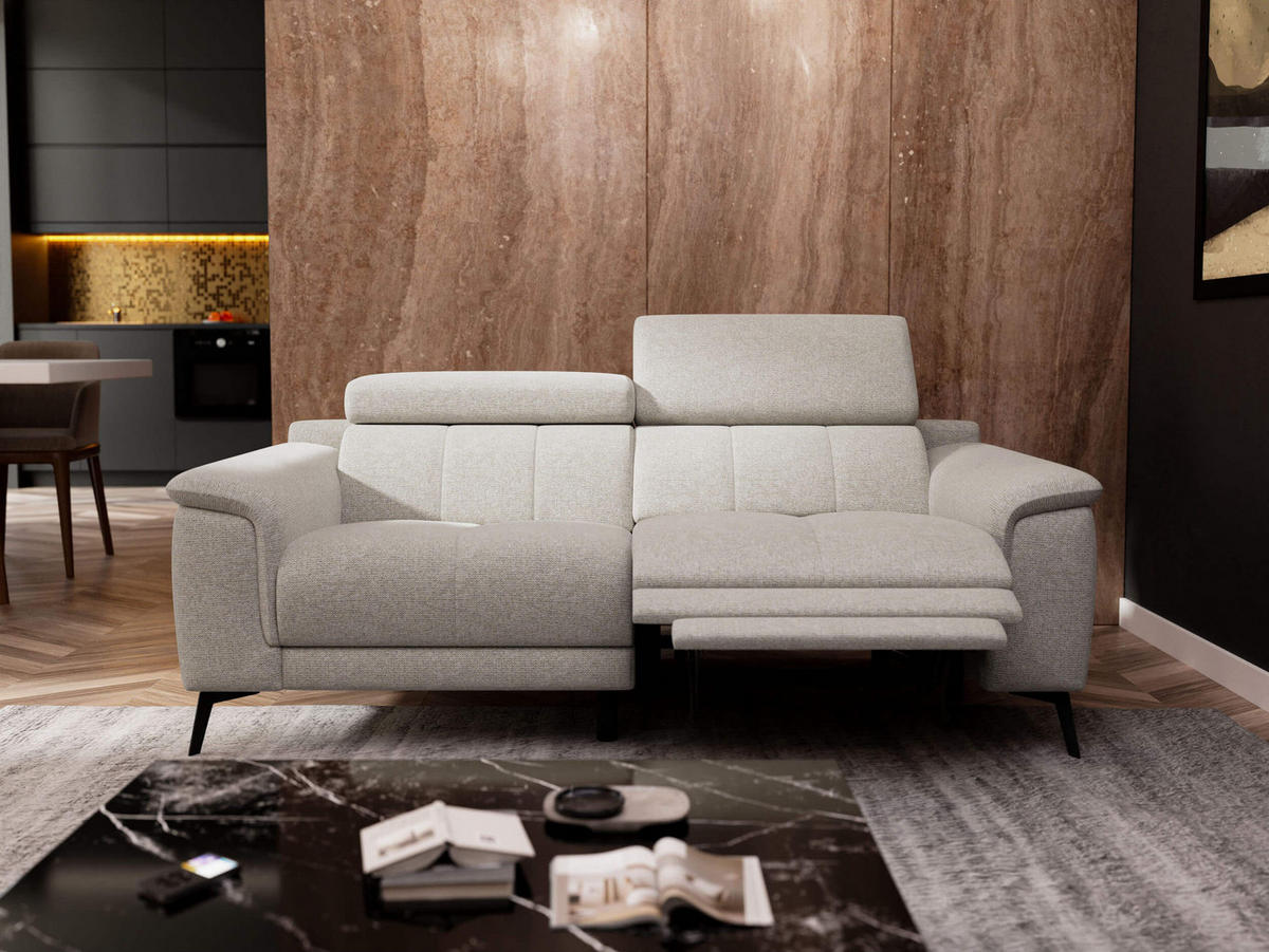 RELAXSOFA FIERO 3-Sitzer mit 1 Relaxfunktion, hellgrau - Hellgrau/Schwarz, Holzwerkstoff/Textil (212/82/103cm) - Courtois Laville