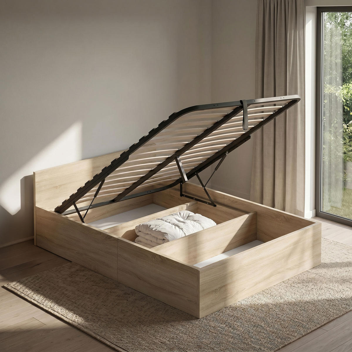 BETT mit Bettkasten 120x200 cm Metalllattenrost Sonoma Eiche - Sonoma Eiche, Holzwerkstoff (120/200cm) - Akord