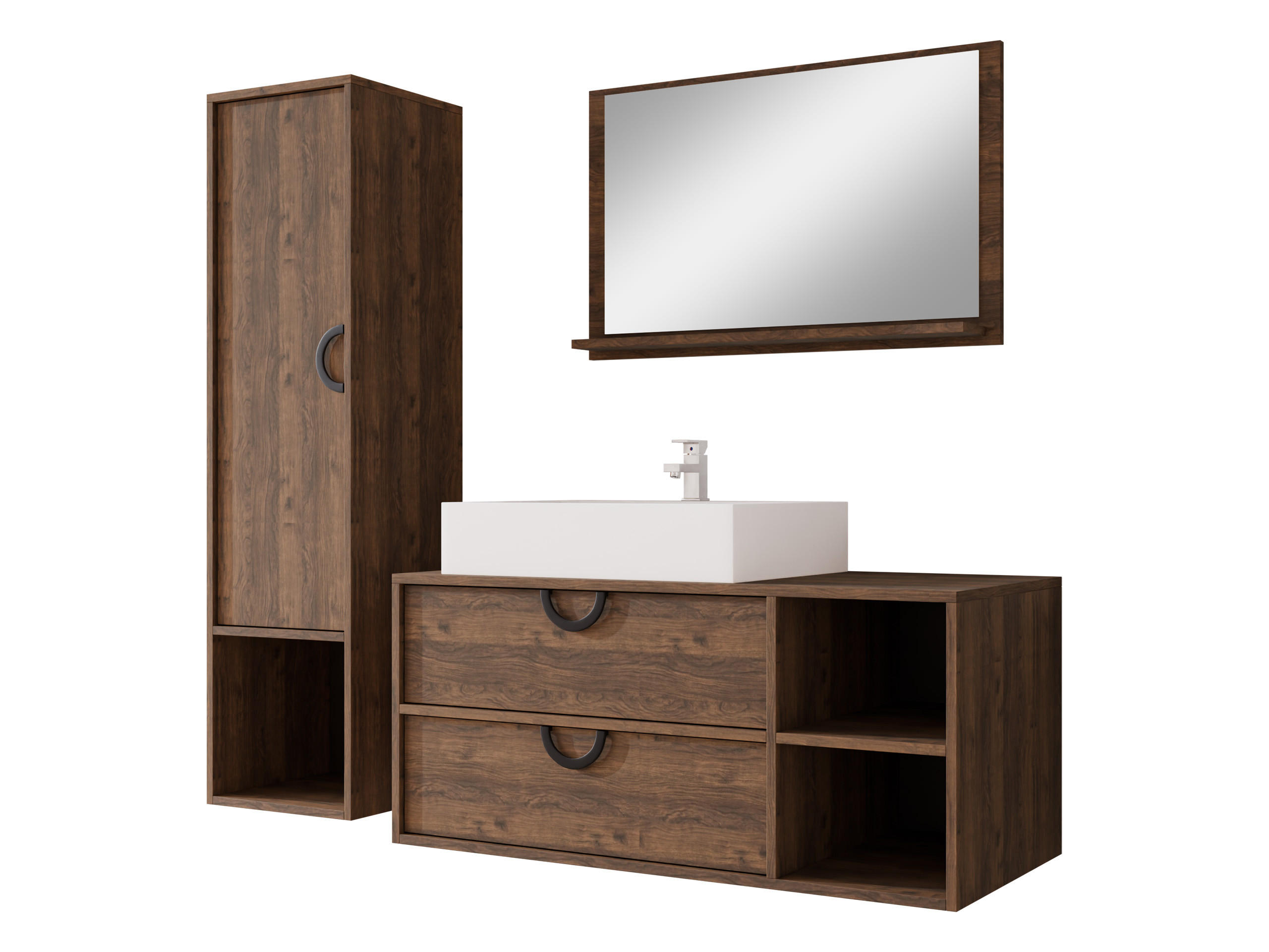 BADMÖBEL-SET 14 - Goldfarben/Nussbaumfarben, Holzwerkstoff/Metall (35/133/34cm) - MIRJAN24