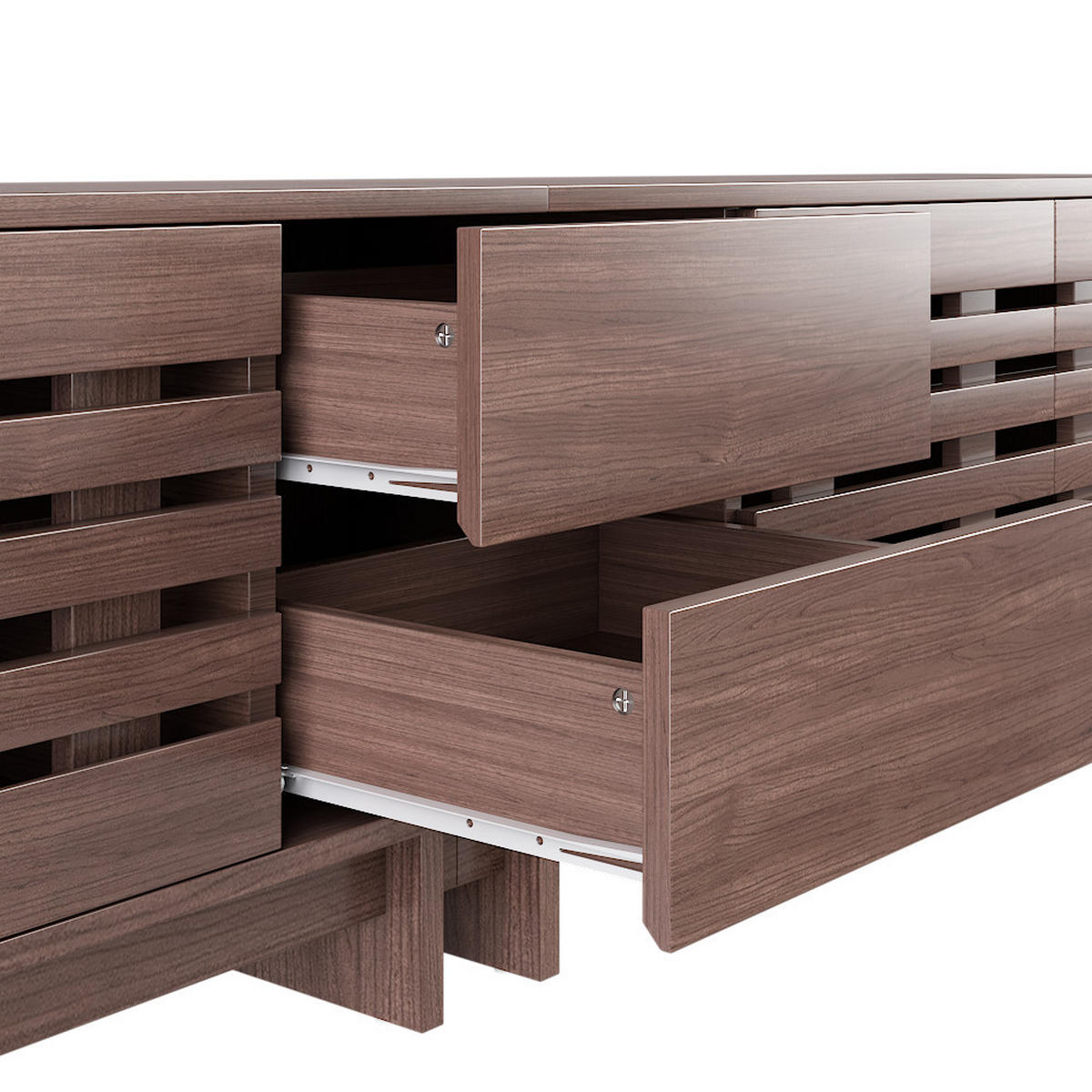 LOWBOARD in Walnussfarben TV-Schrank mit Schubladen für Fernseher bis zu 80 Zoll, B200/T39.5/H55 cm - Walnussfarben, Holzwerkstoff (200/55/39.5cm) - STILVORA