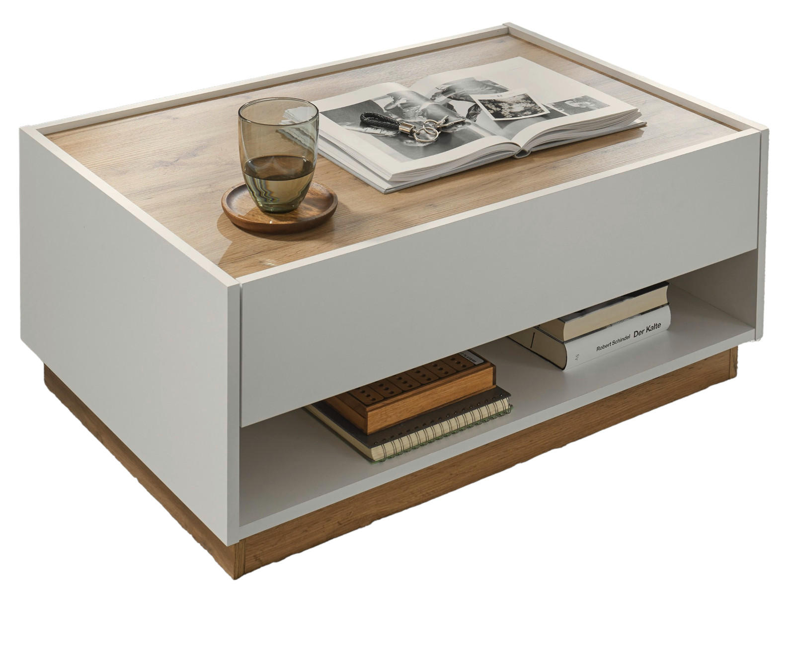COUCHTISCH weiß, Eiche Wotan 90 x 60 cm, Wohnzimmertisch mit Stauraum - Eiche Wotan/Weiß, Holz/Holzwerkstoff (90/60/38cm) - Furn.Design