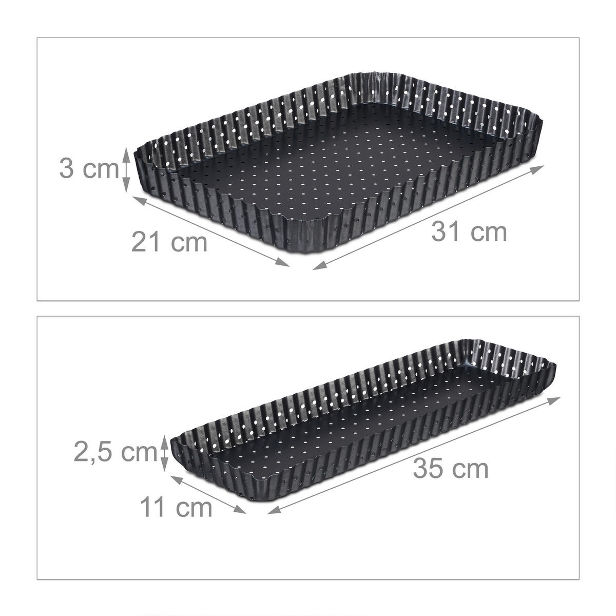2-DIELNA súprava foriem na tarte - antracitová, kov (31/3/21cm) - Relaxdays