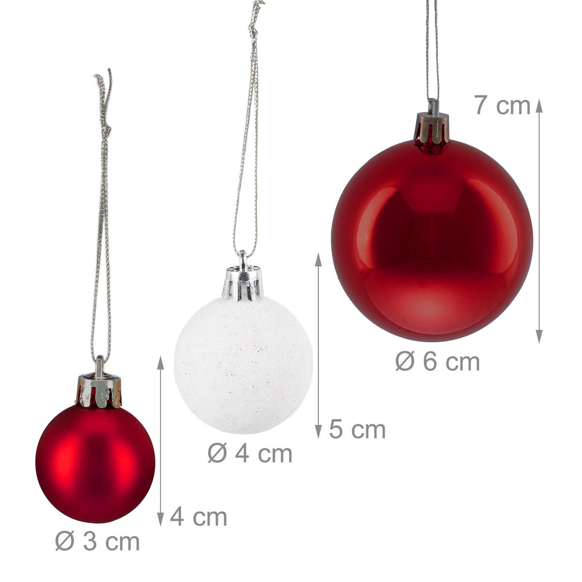 WEIHNACHTSKUGELN 50 Stk. - Multicolor, Kunststoff (6/7/6cm) - Relaxdays