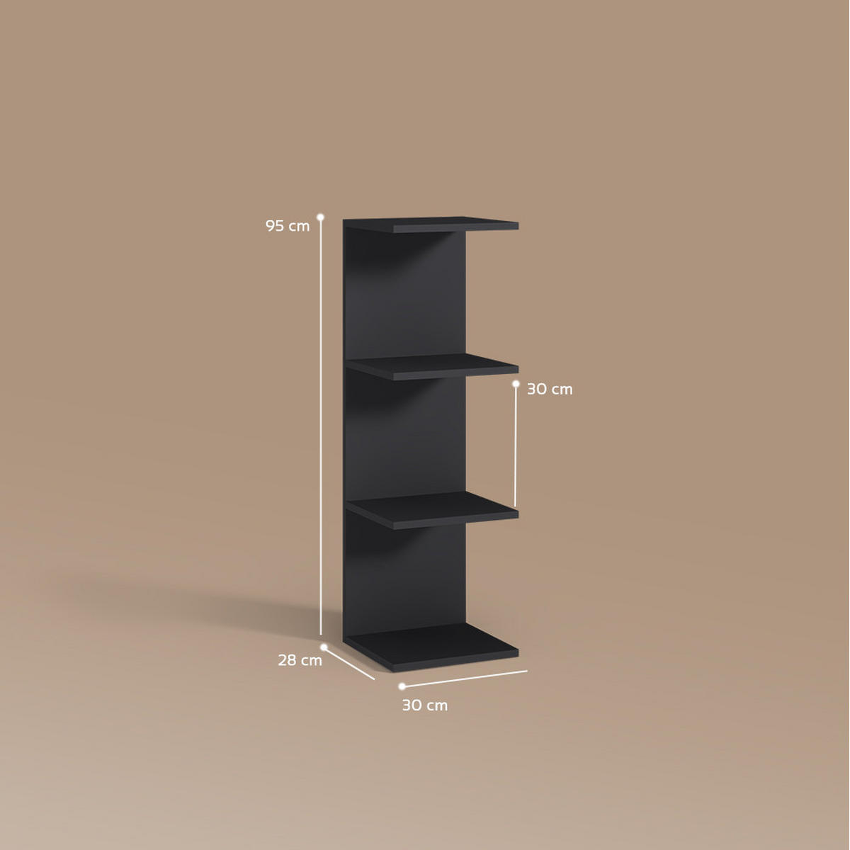 WANDREGAL Vesuvio Schwarz 30 x 95 cm - Schwarz, Holzwerkstoff (30/95/28cm) - Livinity®