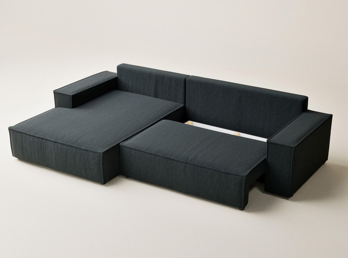 ECKSOFA Maze Türkis Webstoff - Links Seite - Türkis/Schwarz, Holz/Holzwerkstoff (185/294cm) - Maison de Reve