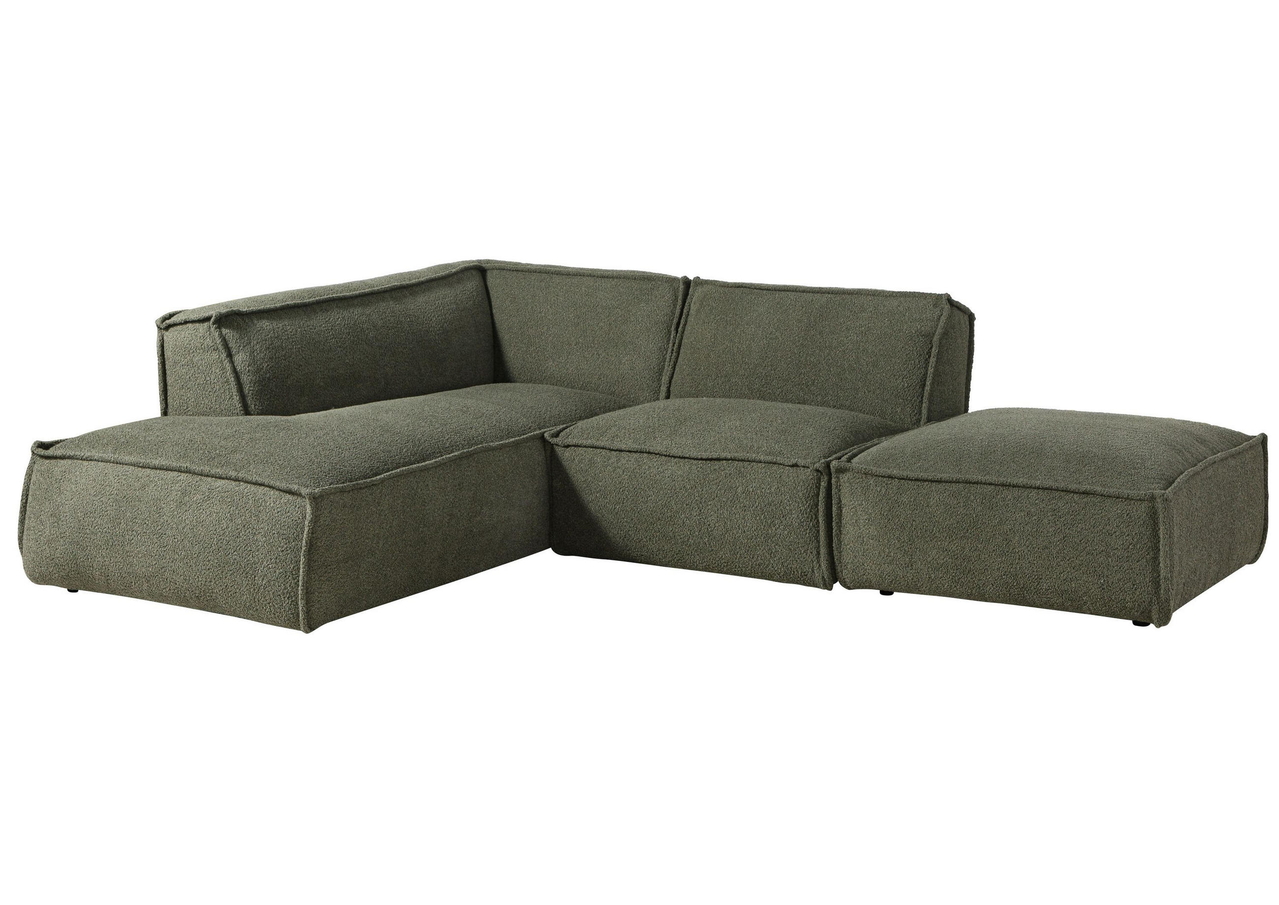 ECKSOFA inkl. Hocker 195x220x79 Polyester grün RAVENNA - Grün, Kunststoff (195/220cm) - Massivmoebel24