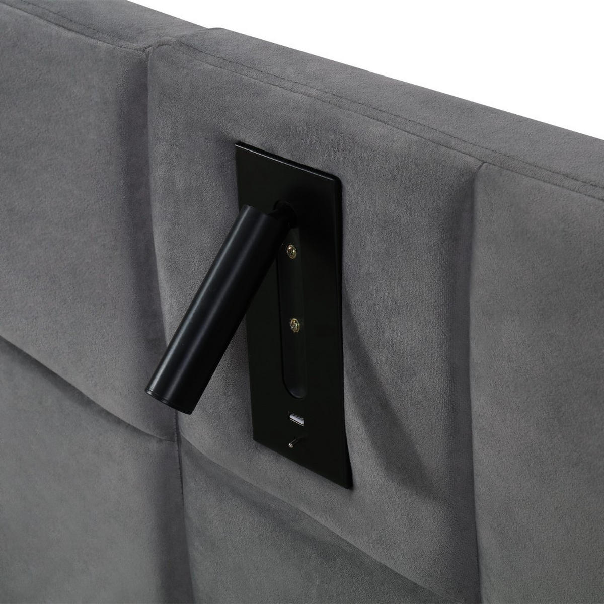 POLSTERBETT 160/200 cm in Grau mit USB-Aufladung - Grau, Holz/Textil (160/200cm) - KOMHTOM