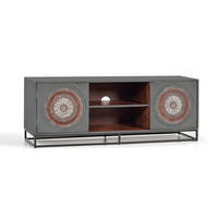 TV-SCHRANK aus Mangoholz mit grauen und braunen Metallbeinen - Grau, Holz (150/56/40cm) - Giner y Colomer