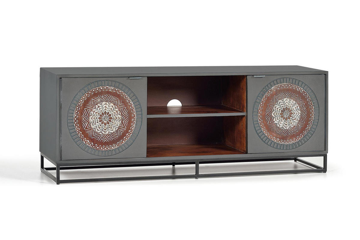 TV-SCHRANK aus Mangoholz mit grauen und braunen Metallbeinen - Grau, Holz (150/56/40cm) - Giner y Colomer