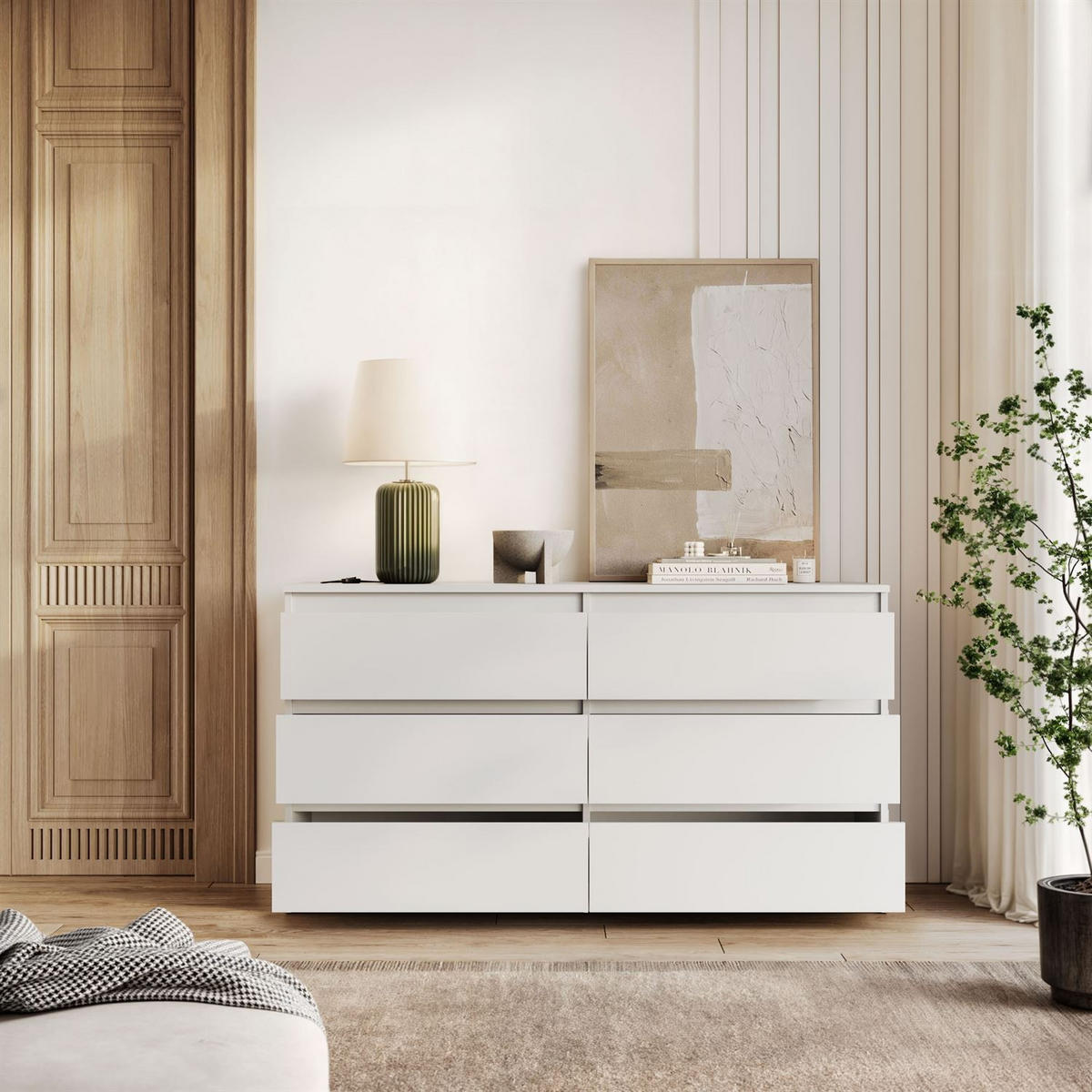 SIDEBOARD HANA M6 Weiß 140cm - Weiß, Holzwerkstoff (140/74.4/40cm) - Lookway