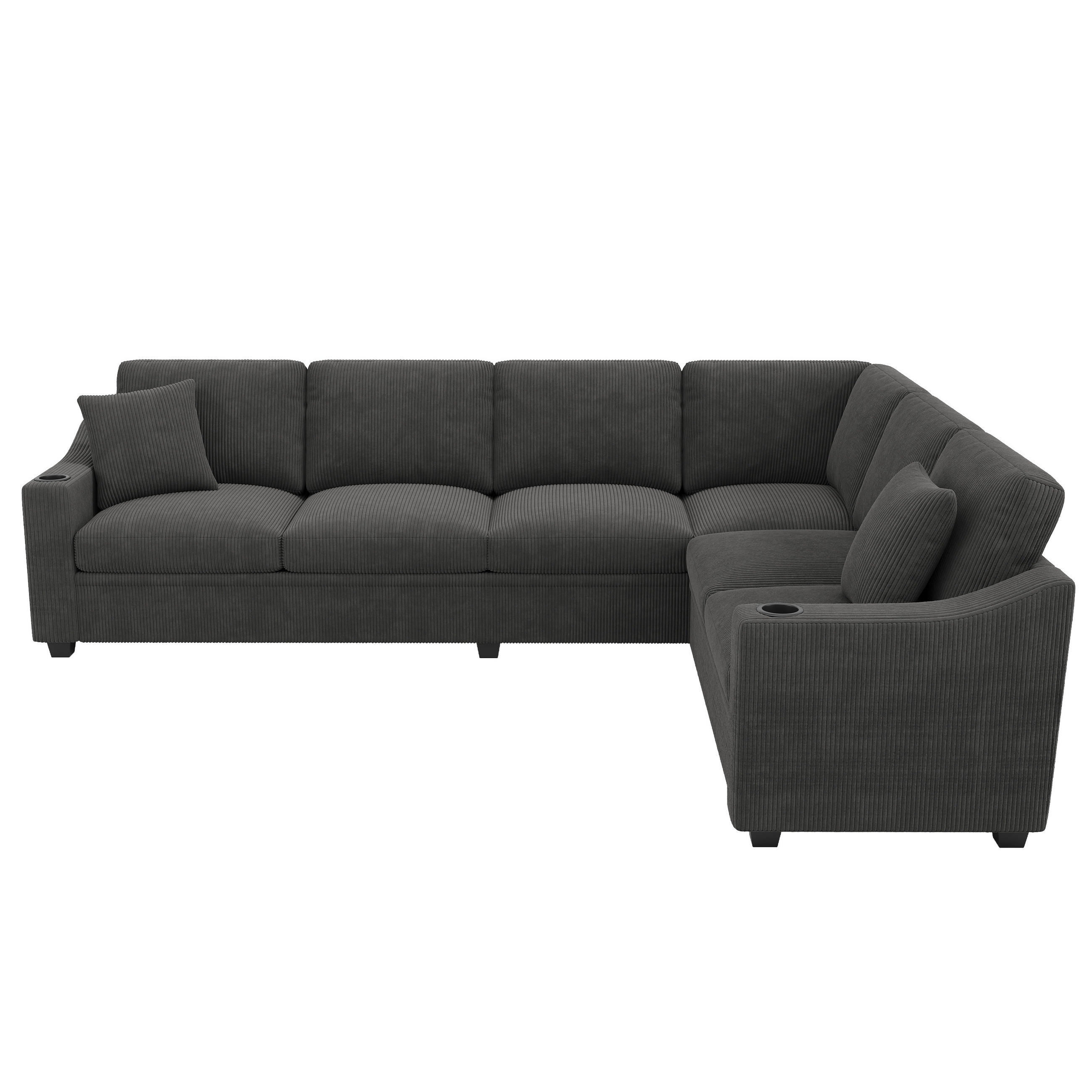 ECKSOFA 277/215/85 cm Grau mit USB/Type-C-Schnellladeanschluss und 2 Getränkehaltern - Grau, Textil (277/215cm) - Oxeza