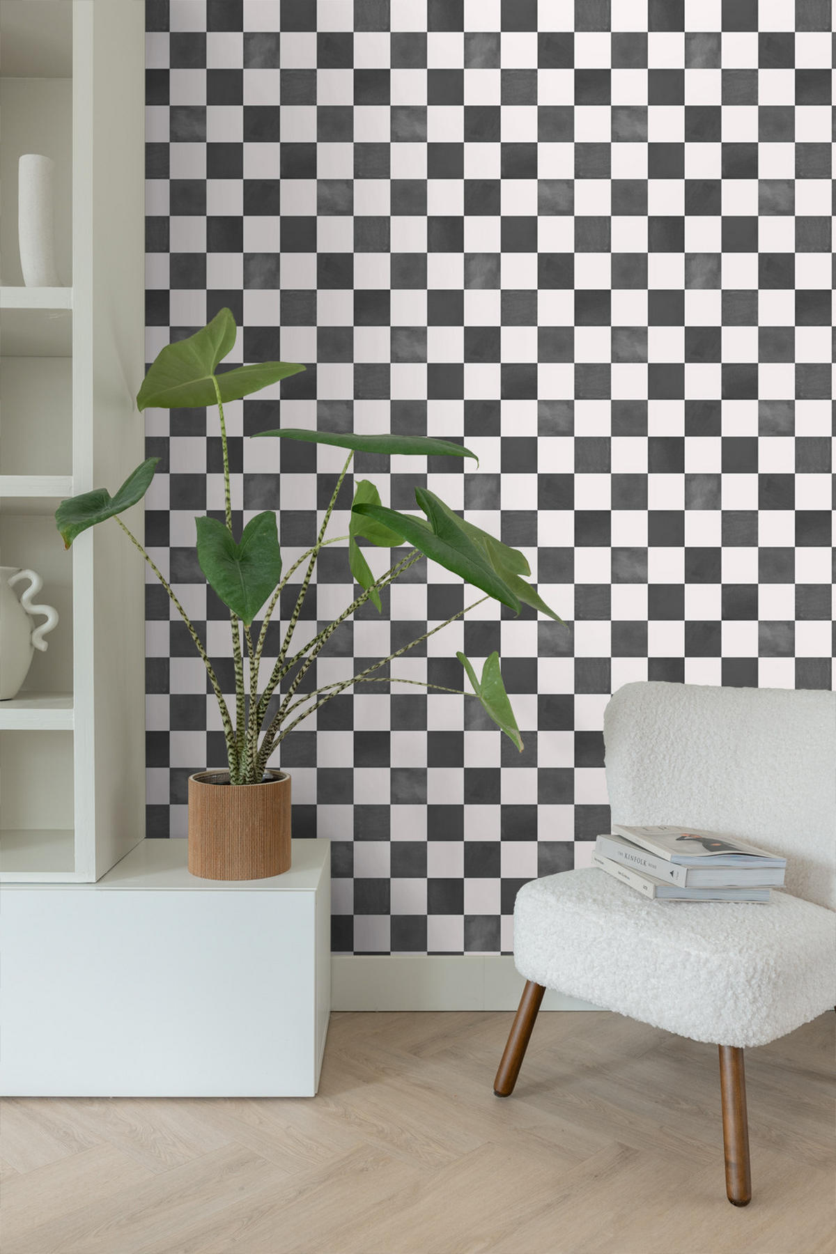 TAPETE Karomuster 53 cm x 10.05 m - Schwarz, Papier (53/1000cm) - ESTAhome