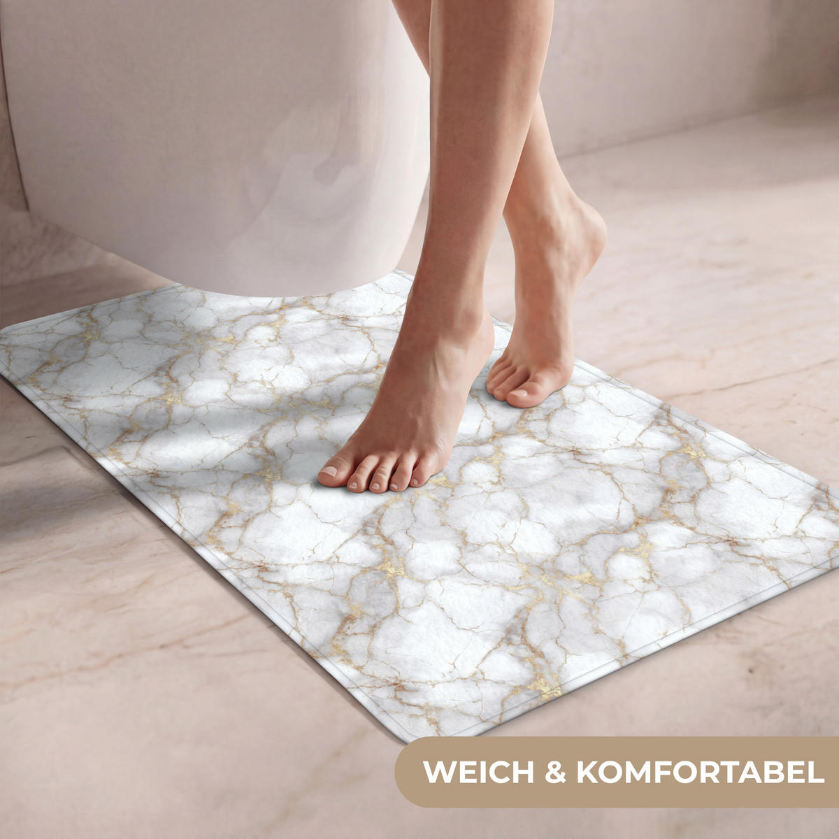 WC-VORLEGER Weiß - Gold - Marmor - Grau WC Teppich 50x80 cm - Weiß, Kunststoff/Textil (50/1cm) - OnlyWow