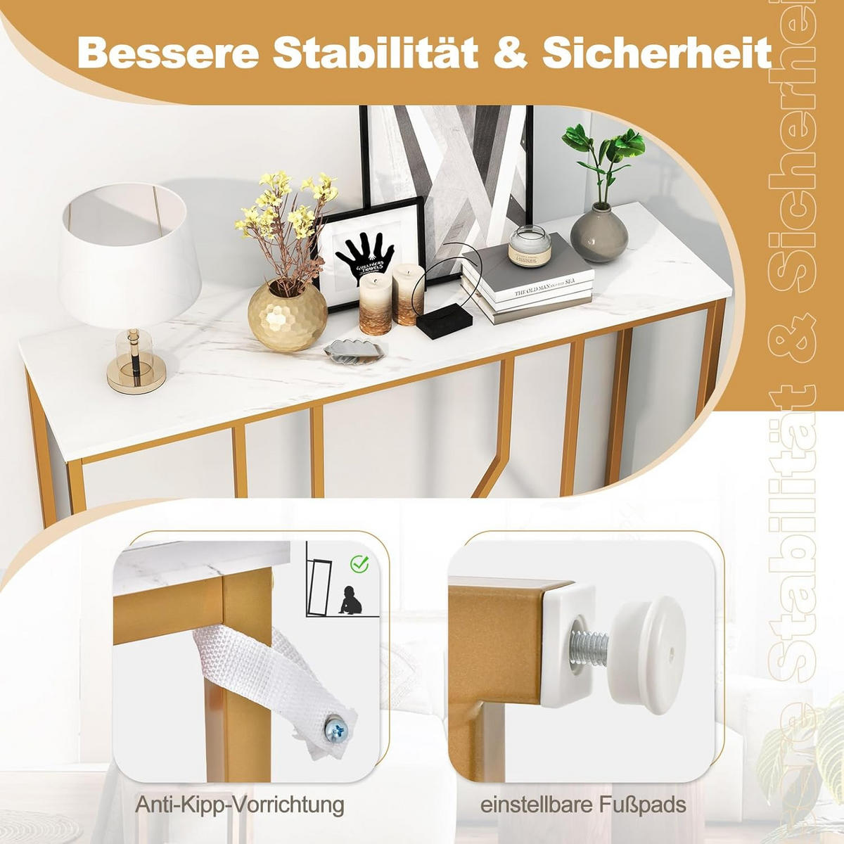 EINGANGSTISCH 80cm Gold - Goldfarben, Holz (110/30/80cm) - COSTWAY