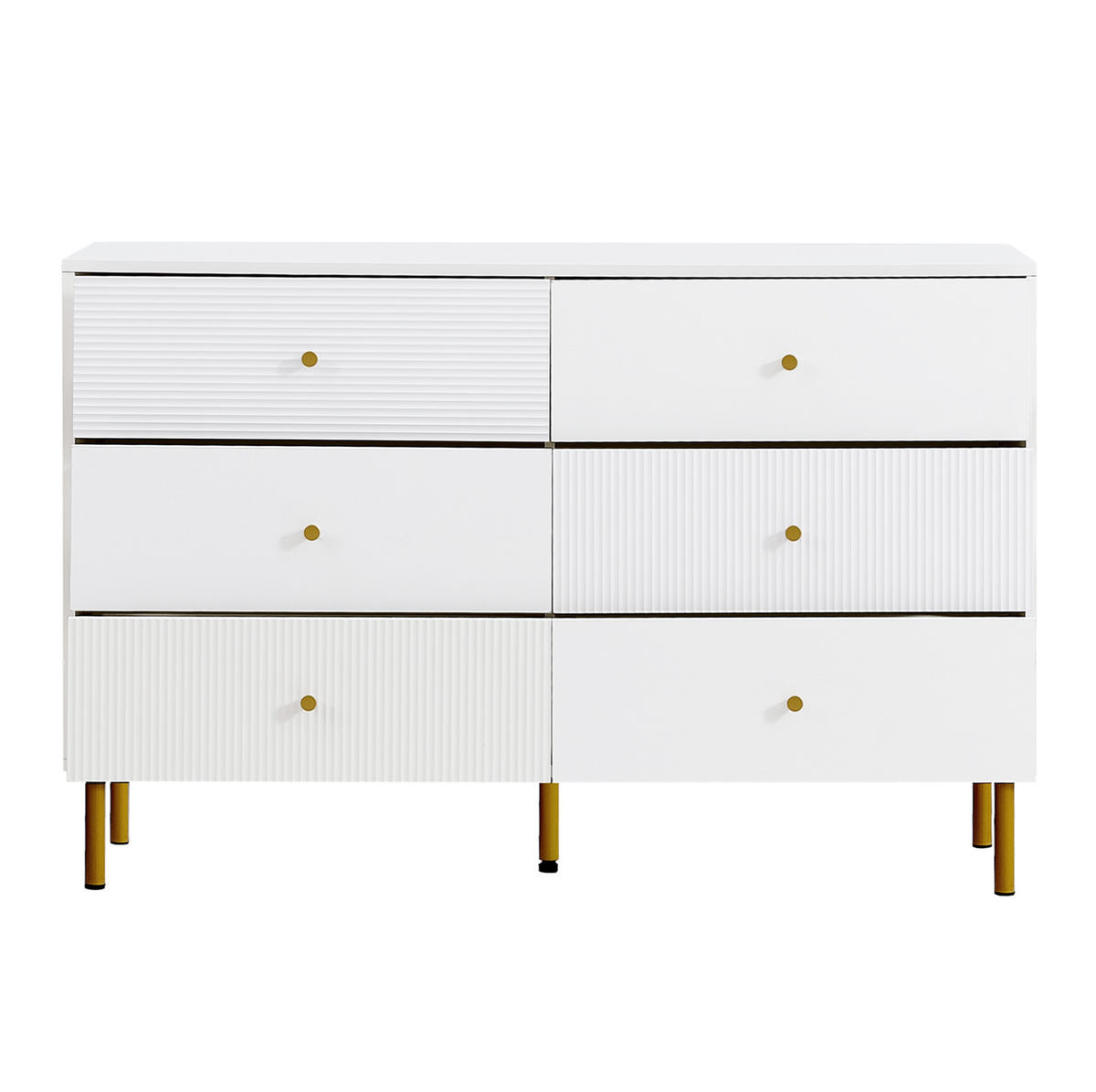 KOMMODE 120/40/78 cm mit 6 Schubladen und Metallbeinen in Weiß - Weiß, Holzwerkstoff (120/78/40cm) - BEAOK