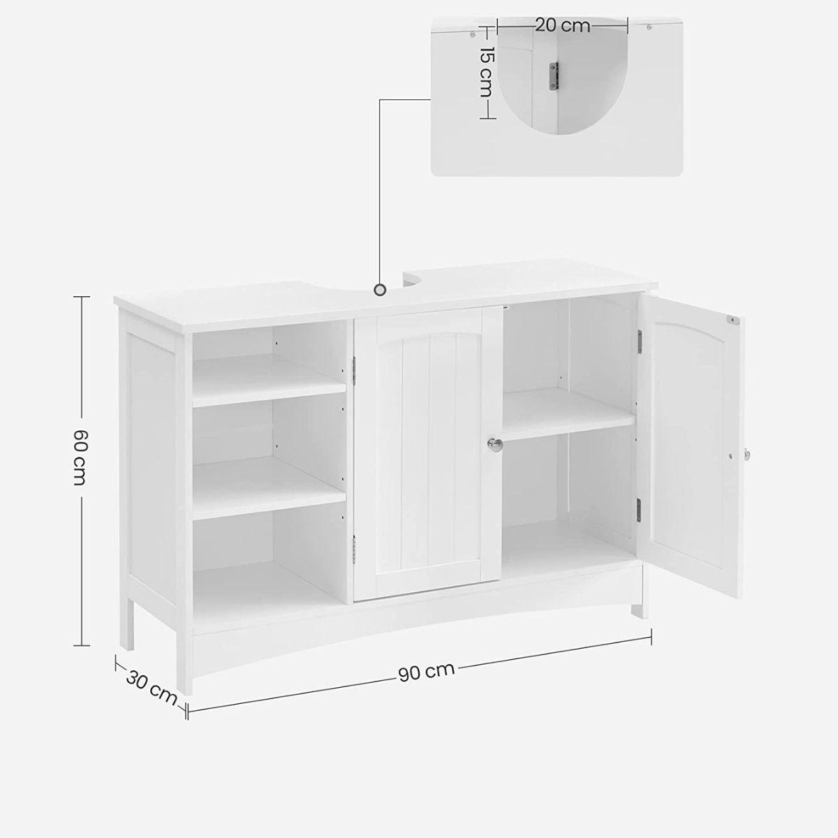 WASCHBECKENUNTERSCHRANK Weiß 2 Türen 3 Nischen - L90 cm - Weiß, Holzwerkstoff (30/60/90cm) - Calicosy