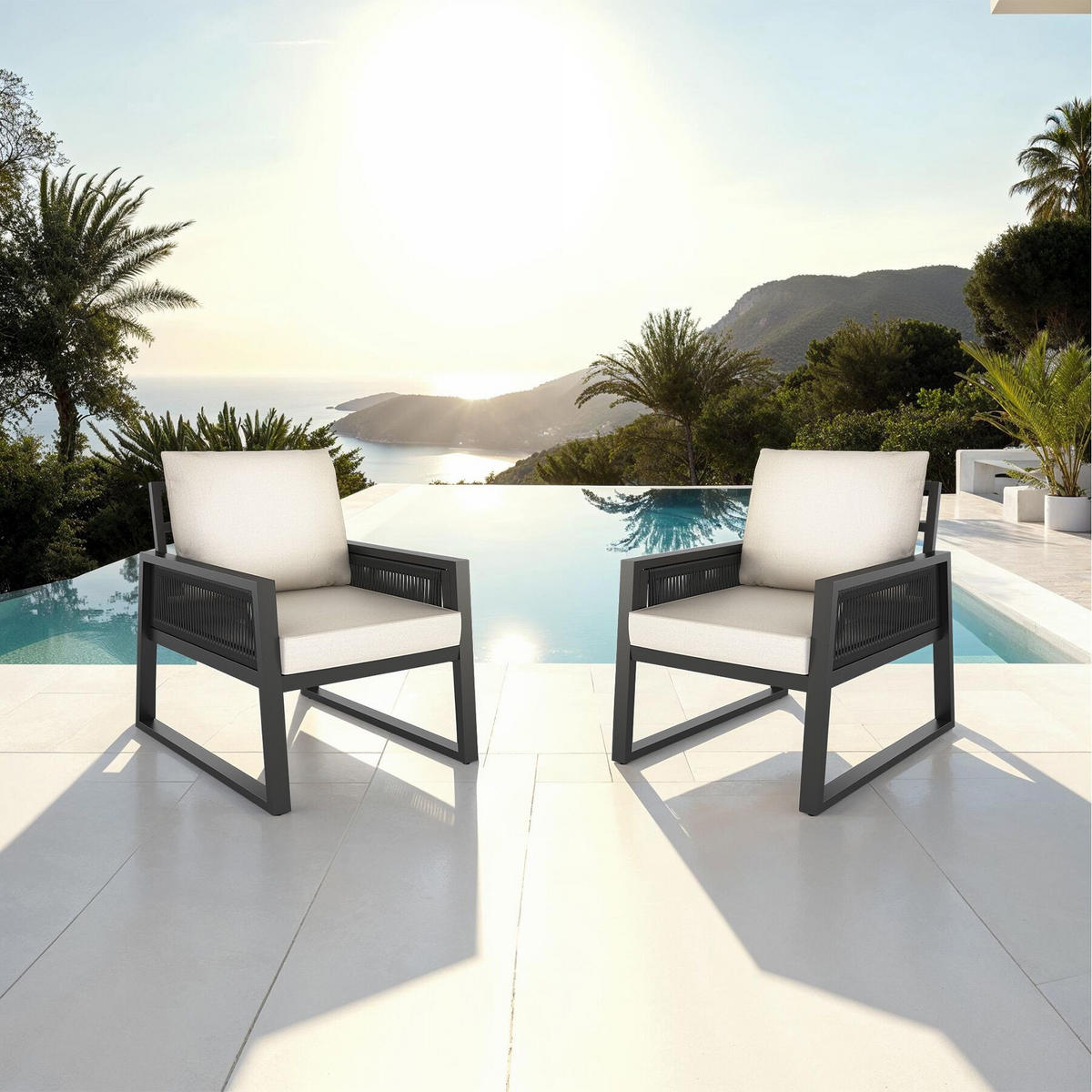 GARTENLOUNGE-SET Captive, höhenverstellbare Füße, anthrazit - Anthrazit, Kunststoff/Metall - tectake