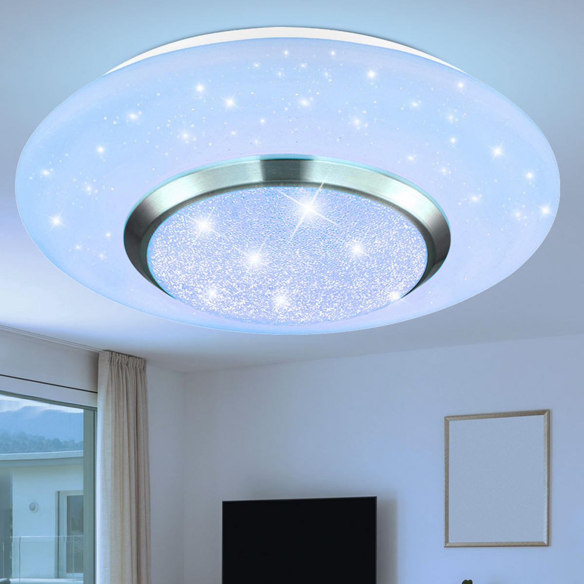 LED DECKENLEUCHTE Metall Weiß Kristalloptik CANDIDA - Weiß, Metall (34/34/8cm) - Globo Lighting