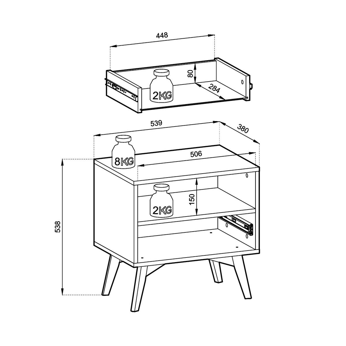 NACHTTISCH TOFINO STO1-1S Holzbeine Eukalyptus - Kastanienfarben/Eukalyptusholzfarben, Holz/Holzwerkstoff (54/54/38cm) - Komodee