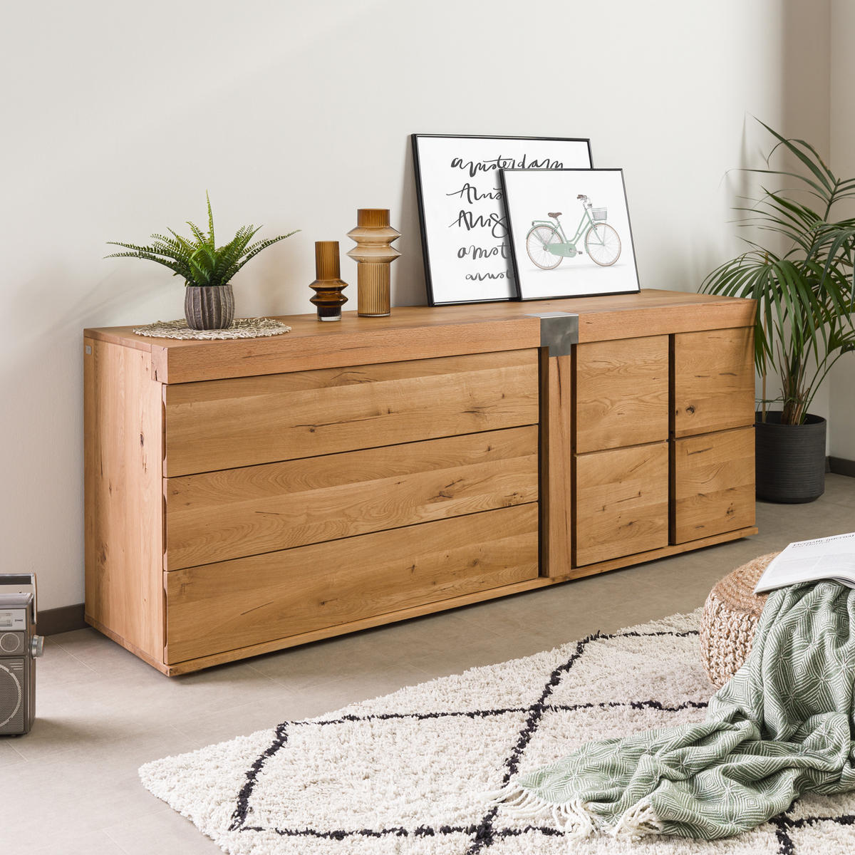 SIDEBOARD Wild-/Zerreiche 200x45x75 natur geölt NEW AMSTERDAM #16 - Naturfarben, Holz (200/75/45cm) - Massivmoebel24