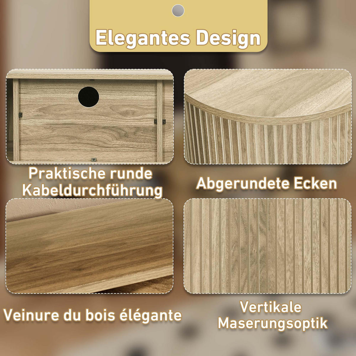 TV-LOWBOARD Oval 175 cm in Eiche-Optik - Eichefarben, Holzwerkstoff (175/45/38cm) - Urban Meuble