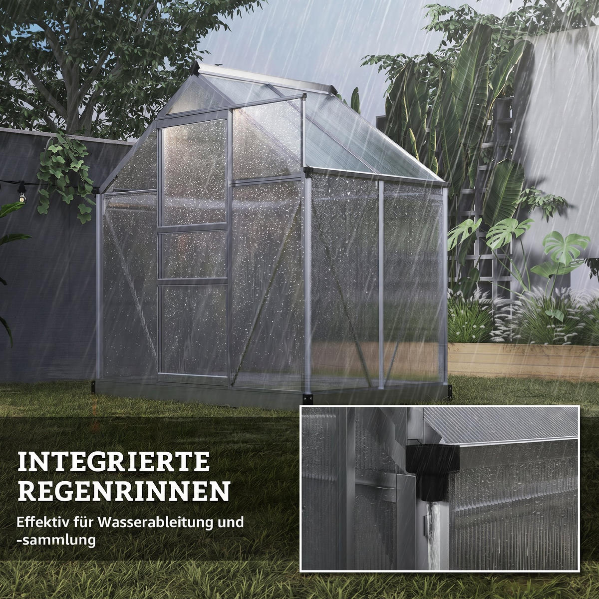 GEWÄCHSHAUS Aluminiumlegierung Polycarbonat Silber - Silberfarben, Metall (132/201/190cm) - Outsunny