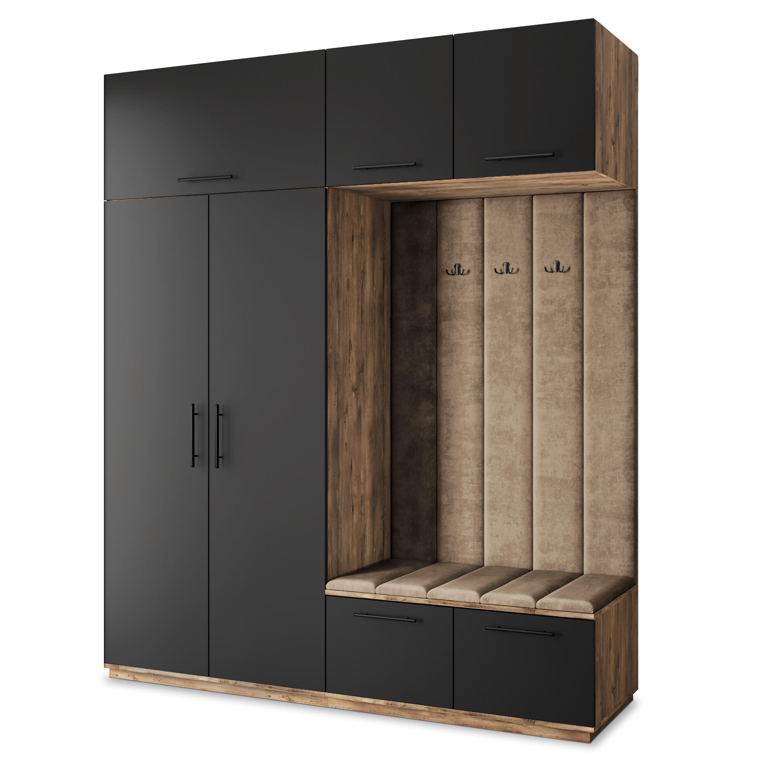 Masseno Garderobenschrank Eiche, Schwarz, Mokka 200x240x60 cm