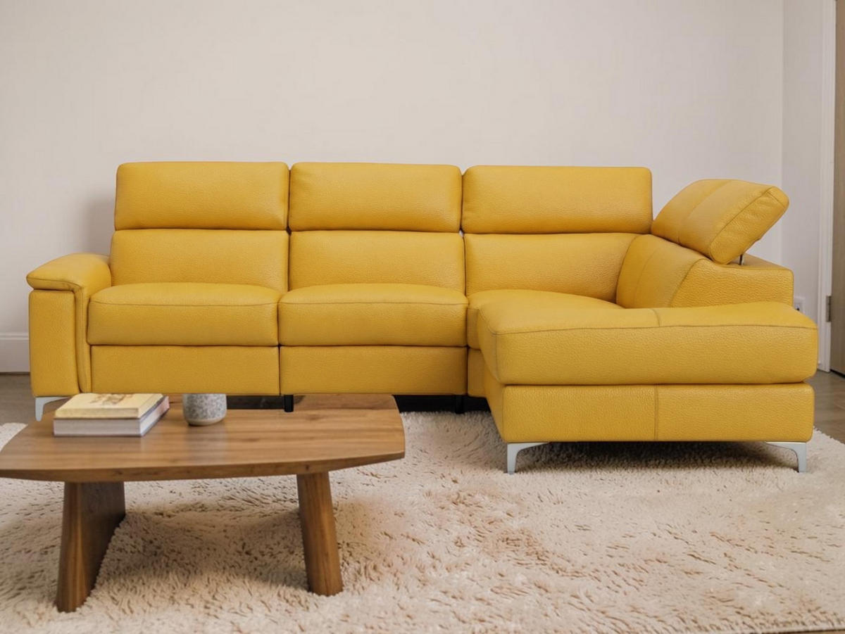 ECKSOFA Avenger Echtleder Senfgelb - Gelb, Leder/Metall (271/81/224cm)