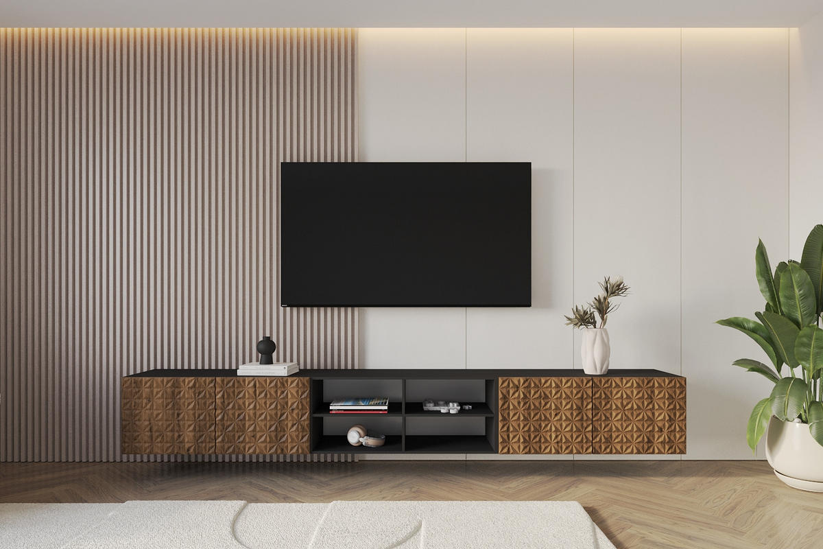 LOWBOARD VIRA-W 3x100x40x41 cm - Schwarz / Katania - Eiche Wotan, Holzwerkstoff (300/40/41cm) - ALTDECOR