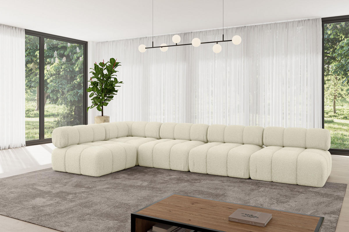 ECKSOFA modulares Sofa Samaro-L3 - 380x190x70 cm Beige Bouclé - Beige, Holzwerkstoff/Textil (380/190cm) - ALTDECOR