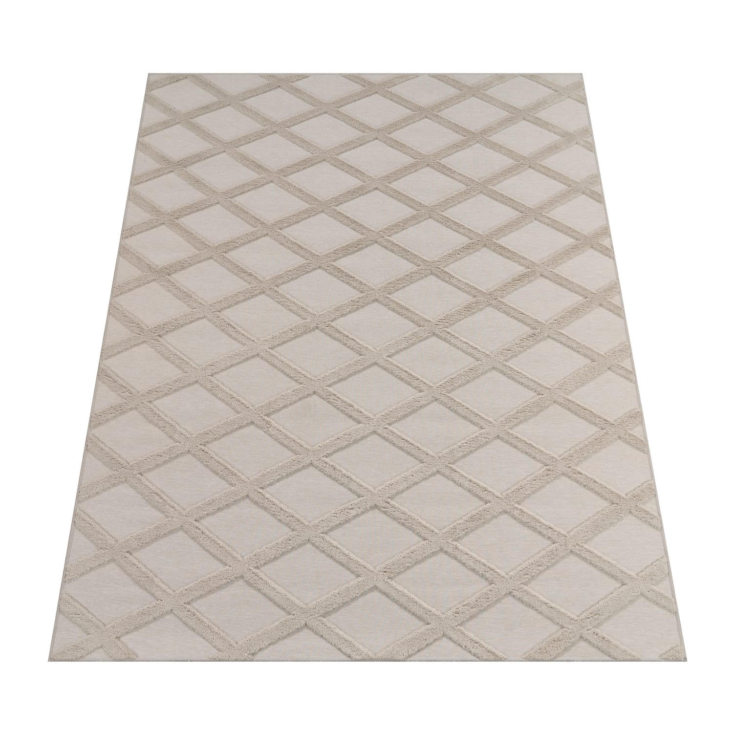 KURZFLORTEPPICH Waschbar, mit Rautenmuster, Creme, 200 x 280 cm - Beige, Textil (280/200cm) - KADIMA DESIGN