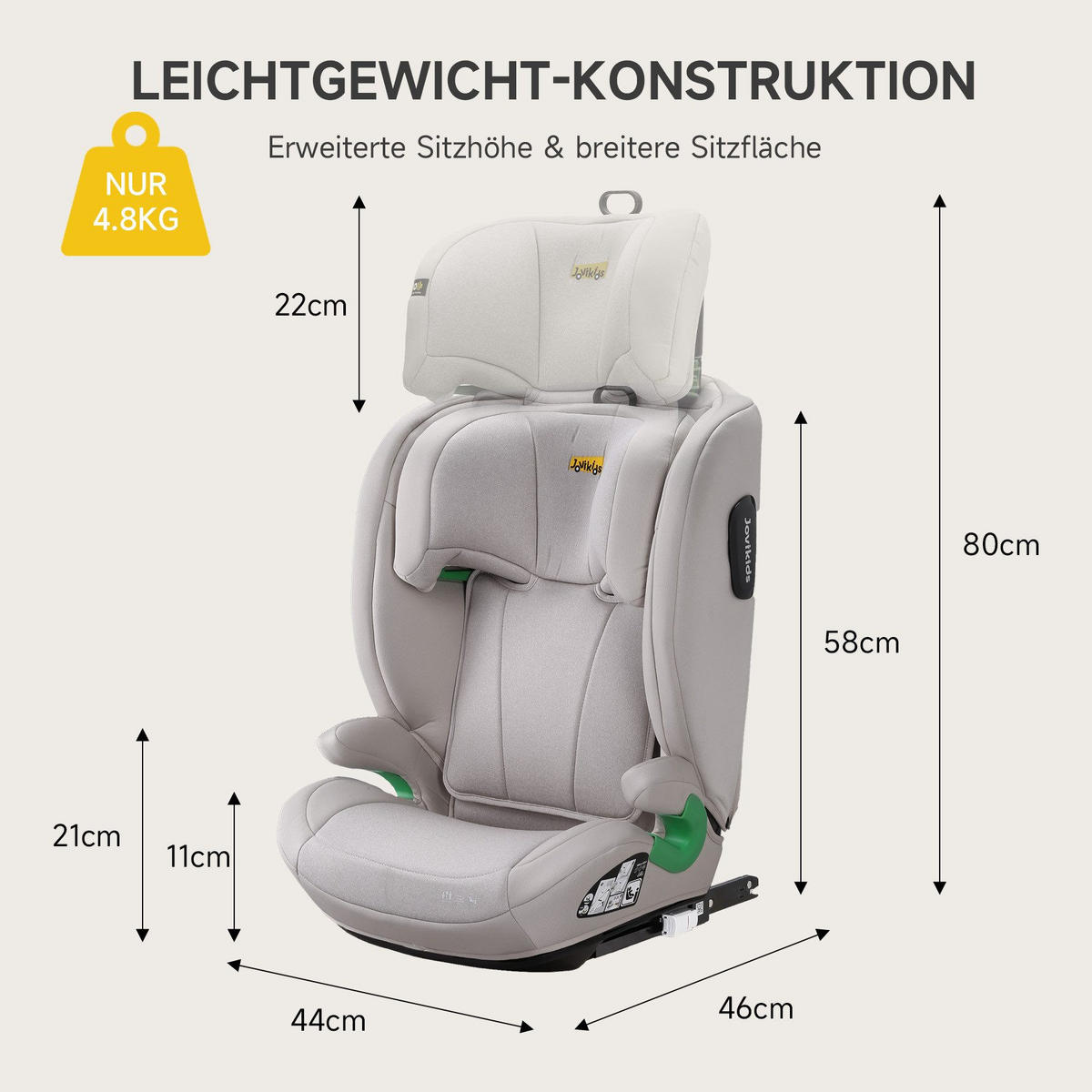 AUTOKINDERSITZ Kindersitzerhöhung i-Size R129& Verstellbare Kopfstütze - Weiß, Textil (44/80/46cm) - Gisaae