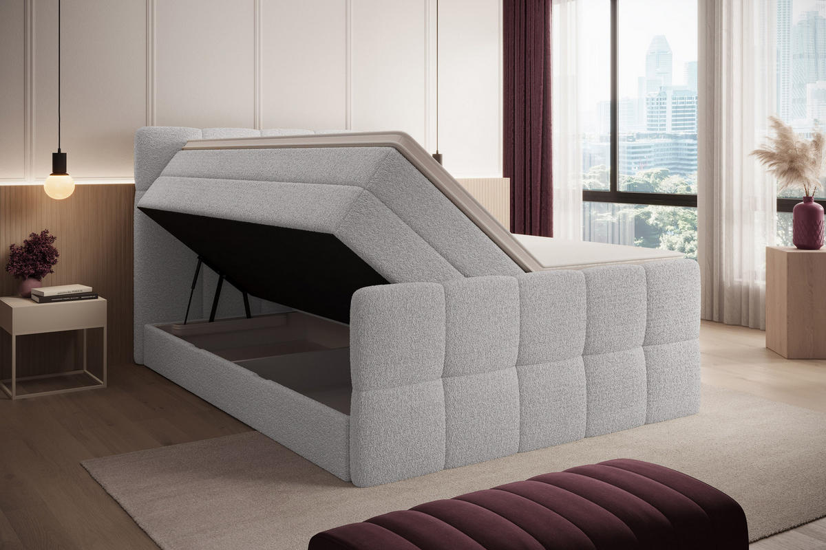 BOXSPRINGBETT Madison 2 hellgrau 160/200 H3/H4 Boucle - Hellgrau, Textil (160/200cm) - wonello