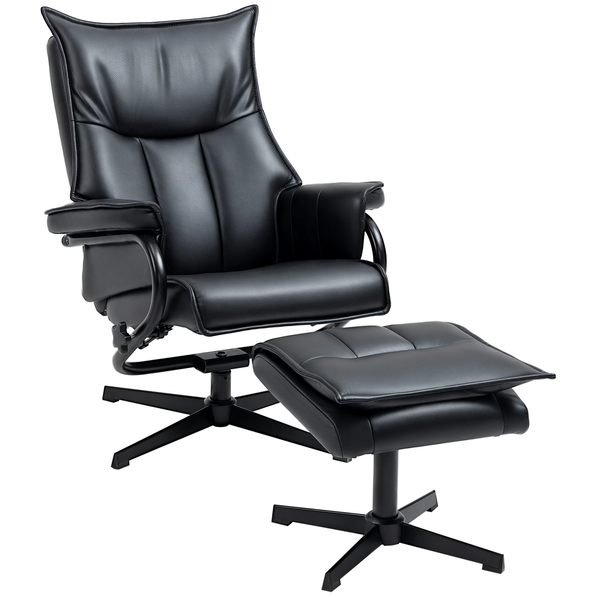 RELAXSESSEL mit Hocker DE-07614 360° drehbar & neigbare Rückenlehne Schwarz - Schwarz, Metall (84/101/75cm) - ComfortXL