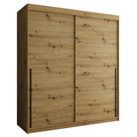 SCHWEBETÜRENSCHRANK 180 cm Breite Artisan mit schwarzem Griff - Schwarz/Eiche Artisan, Holzwerkstoff (180/200/62cm) - Home Collective