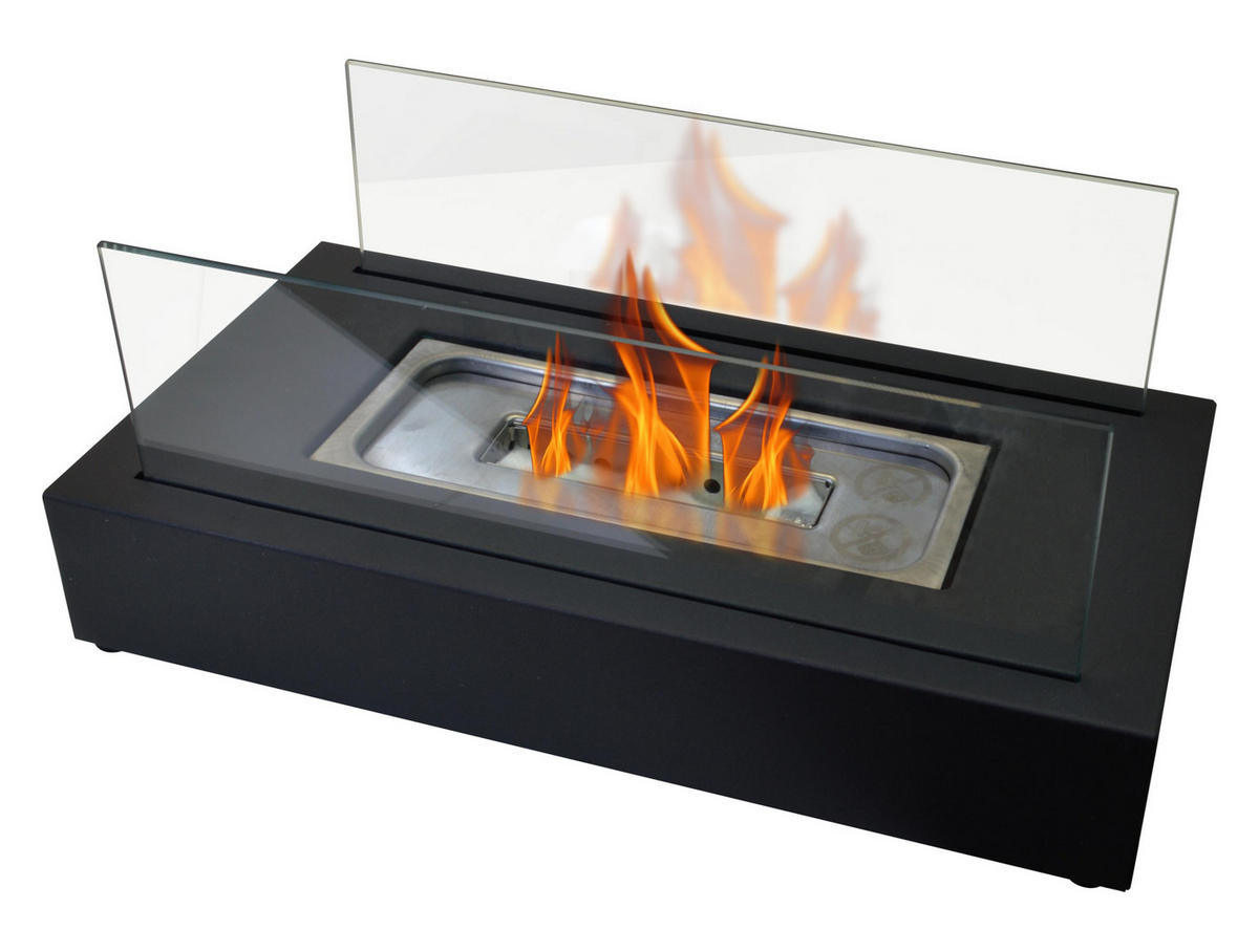BIOETHANOL-KAMIN Schwarz Tischmodell inklusive 0.2 L Brennblock - Schwarz, Glas (35/15/18cm) - Purline