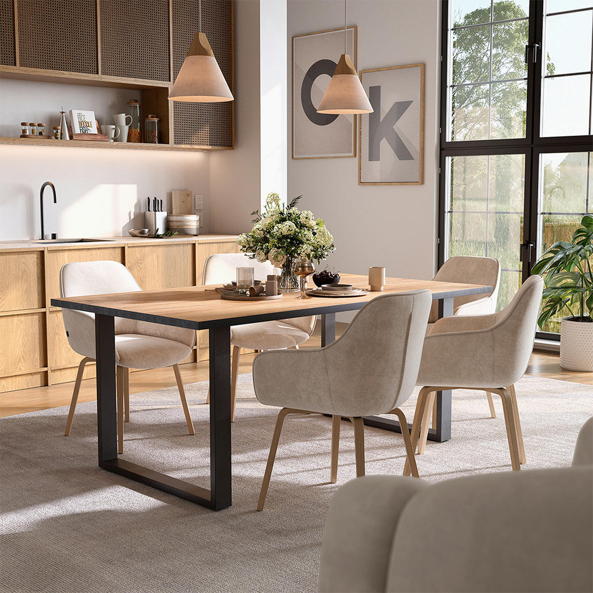 JÍDELNÍ STŮL Avido Zlatý mocný dub - medově dubová/černá, kompozitní dřevo (180/100/75cm) - Vicco