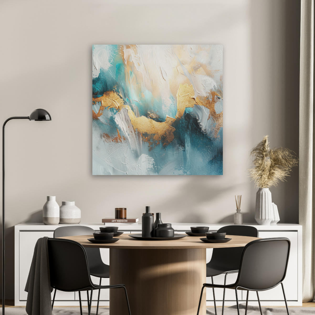 AKUSTIKBILD Abstrakt - Kunst - Gold - Blau Akustikpaneele 80x80 cm - Petrol, Kunststoff (80/80/0.9cm) - MuchoWow