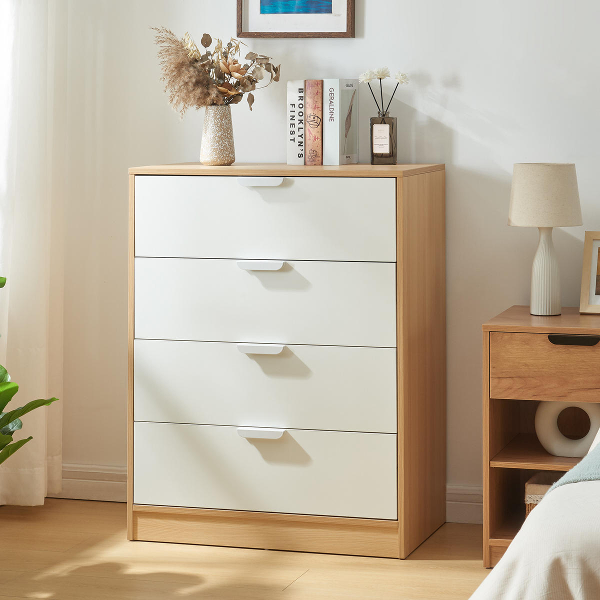 KOMMODE Varkaus - Eichefarben/Weiß, Holzwerkstoff (70/90/40cm) - [en.casa]