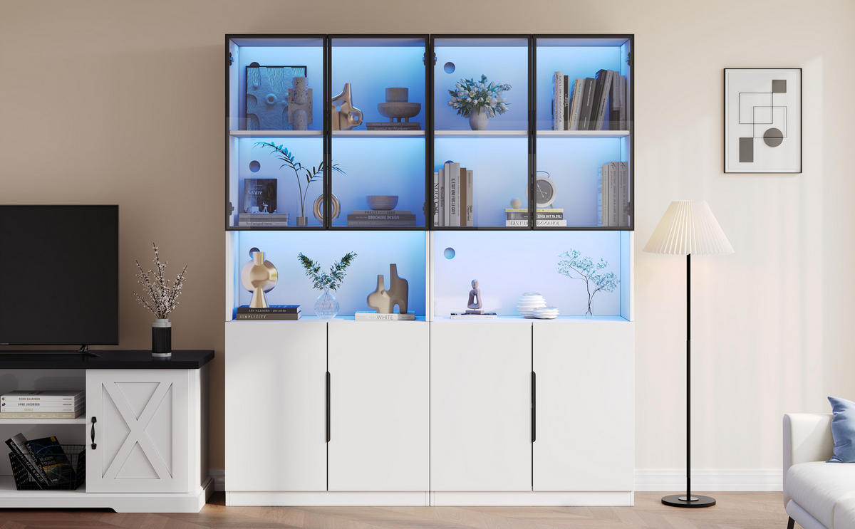 VITRINE Weiß 160/30/200 cm - Weiß, Holzwerkstoff (160/200/30cm) - PANGIVO