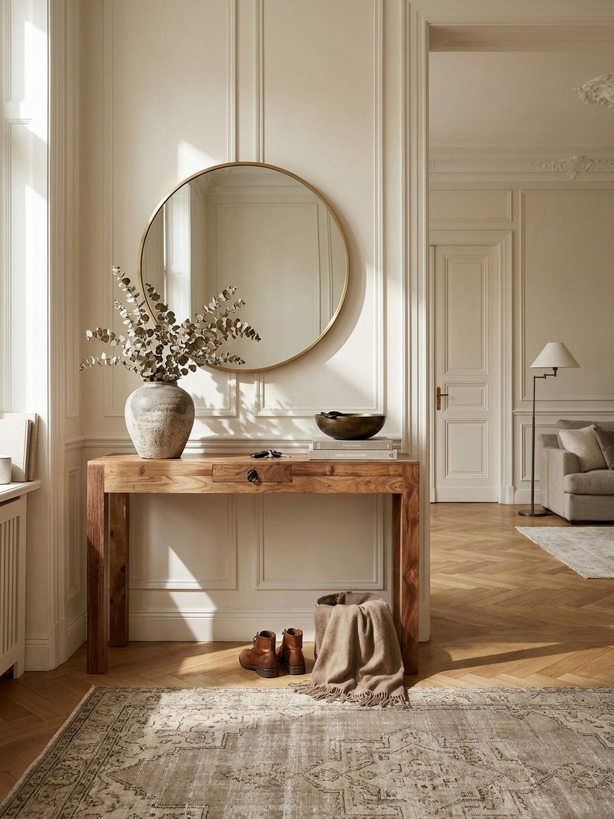 KONSOLENTISCH Akazienholz Schublade Landhausstil NAKO, Beige 120x40x70 cm - Beige, Holz/Metall (40/120/70cm) - KADIMA DESIGN