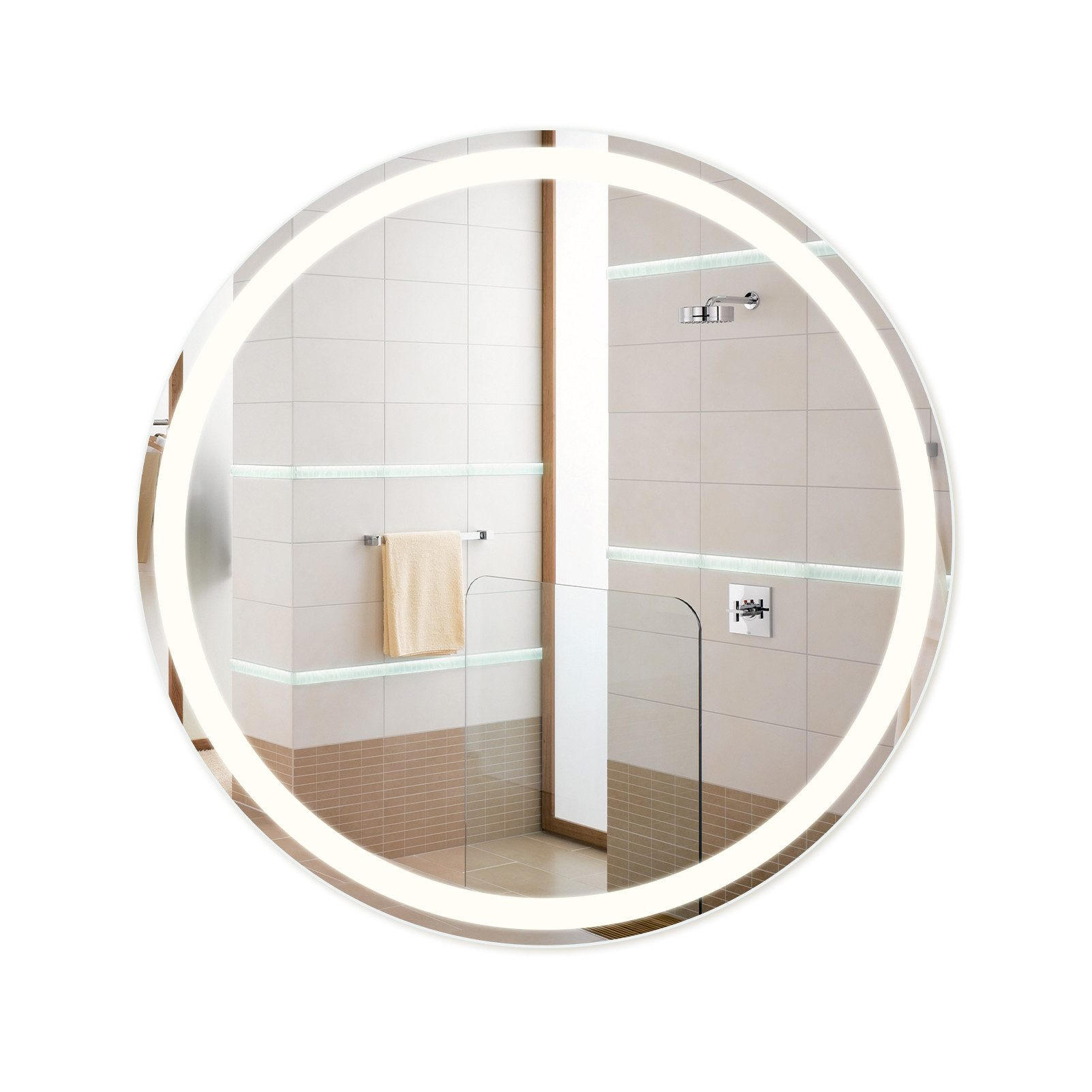 BADEZIMMERSPIEGEL Mainz mit LED-Leuchte Ø70 cm - Weiß, Glas (70/2.5/70cm) - Nettlife