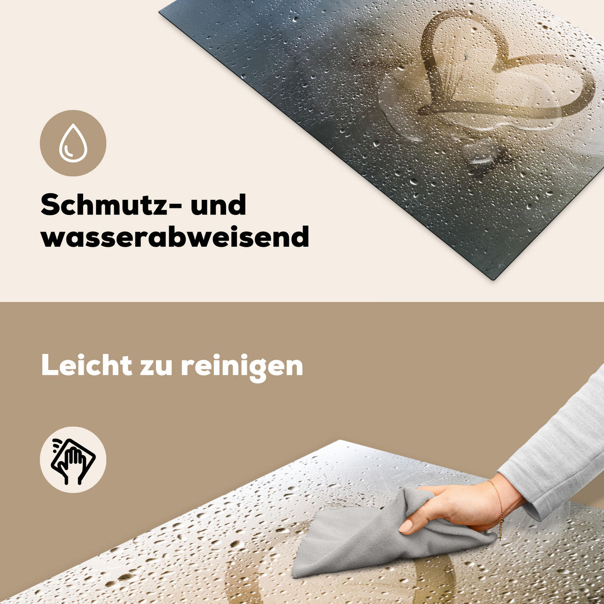 HERDABDECKPLATTE Herz - Kondenswasser - Wasser - 3D Induktionsschutz 91.2x52 cm - Grau, Kunststoff (91.2/52/0.2cm) - MuchoWow